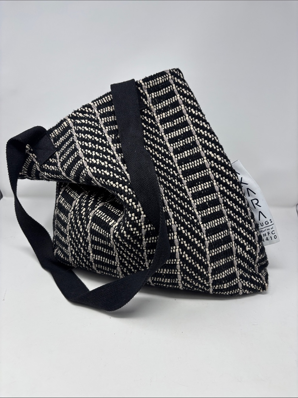 Black & Cream Woven Tote with Strap